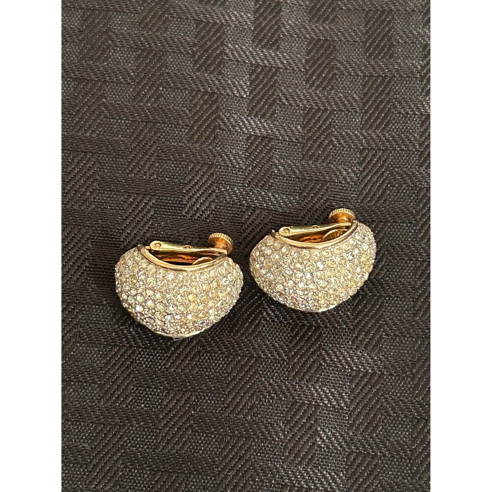 Vintage Vendome Pave Rhinestone Half Moon Clip On Earrings